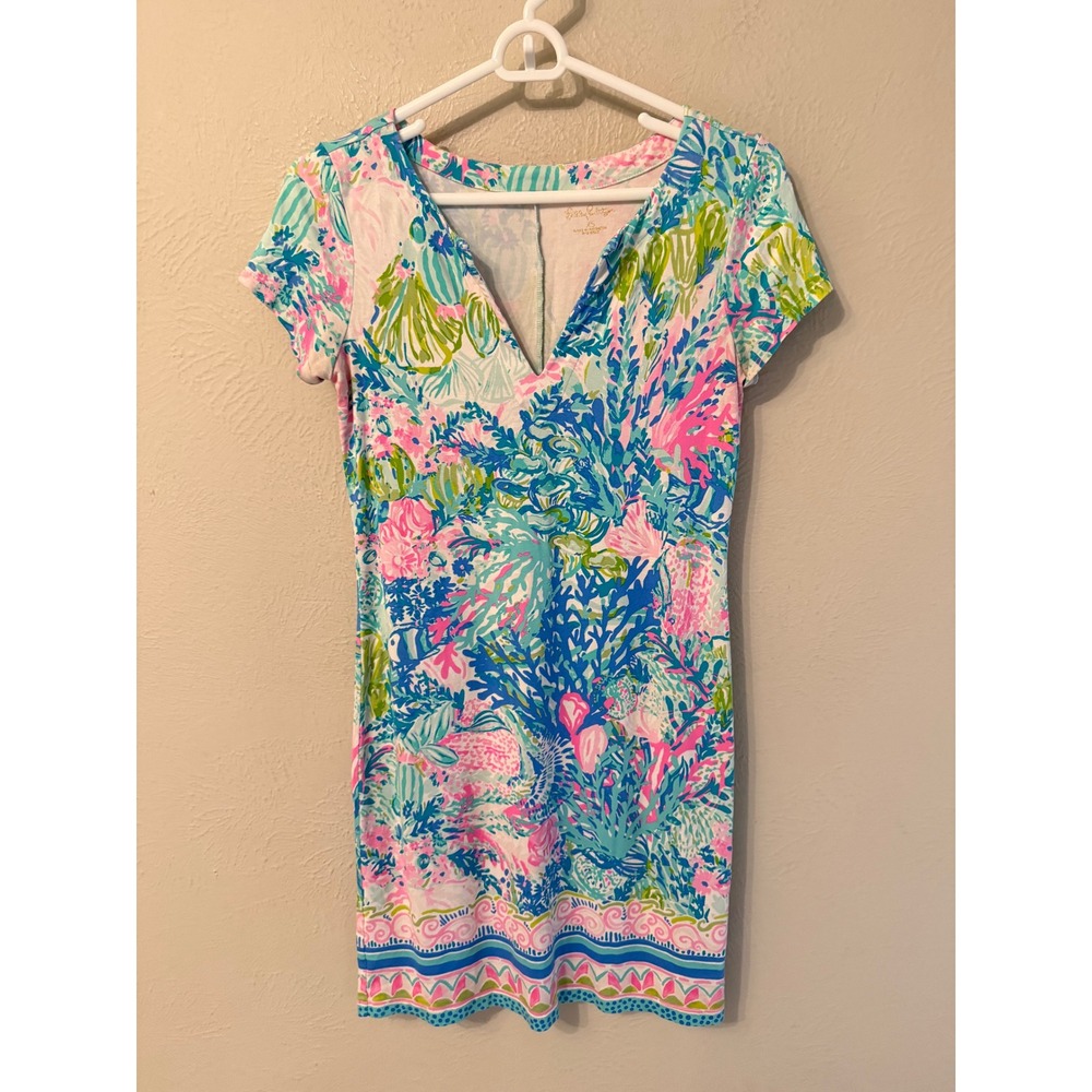 Lilly Pulitzer Sophiletta Womens XS Coral Reef Print V-Neck Short Sleeve Dress